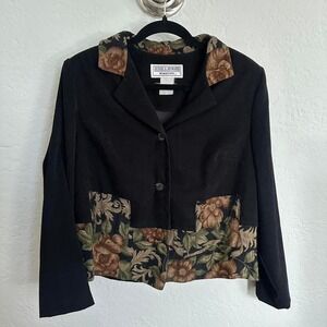 VTG Jessica Howard Black Velvet Tapestry‎ Jacket Size P14